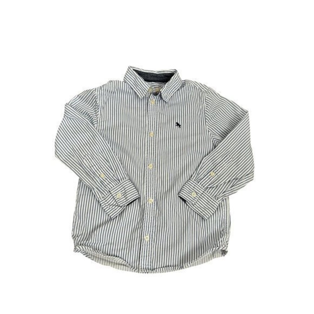 H&M Boys Blue & White Striped Button-Down Shirt Long Sleeve Size 5-6Y 100% Cotto
